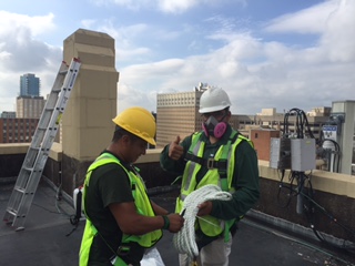 wildlife x team on roof of commercial buiding